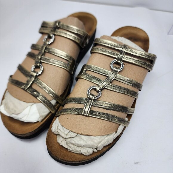 Naot Womens 8 Metallic Strappy Leather Sandals Size 39 Rhinestone rings - Picture 10 of 10